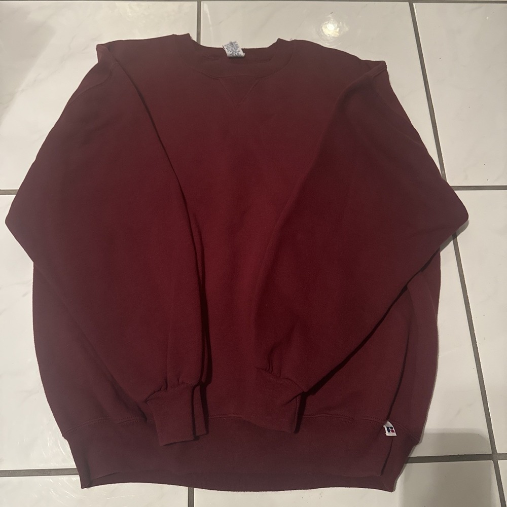 Men's VTG 90s Russell Athletic USA Crewneck Sweatshirt Blank Maroon XXL 25x28